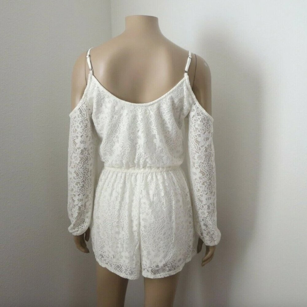 NWT Hollister Womens Cold Shoulder Lace Romper Size XS White Long Sleeve - Picture 4 of 5